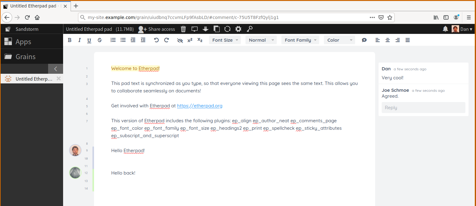 Etherpad screenshot
