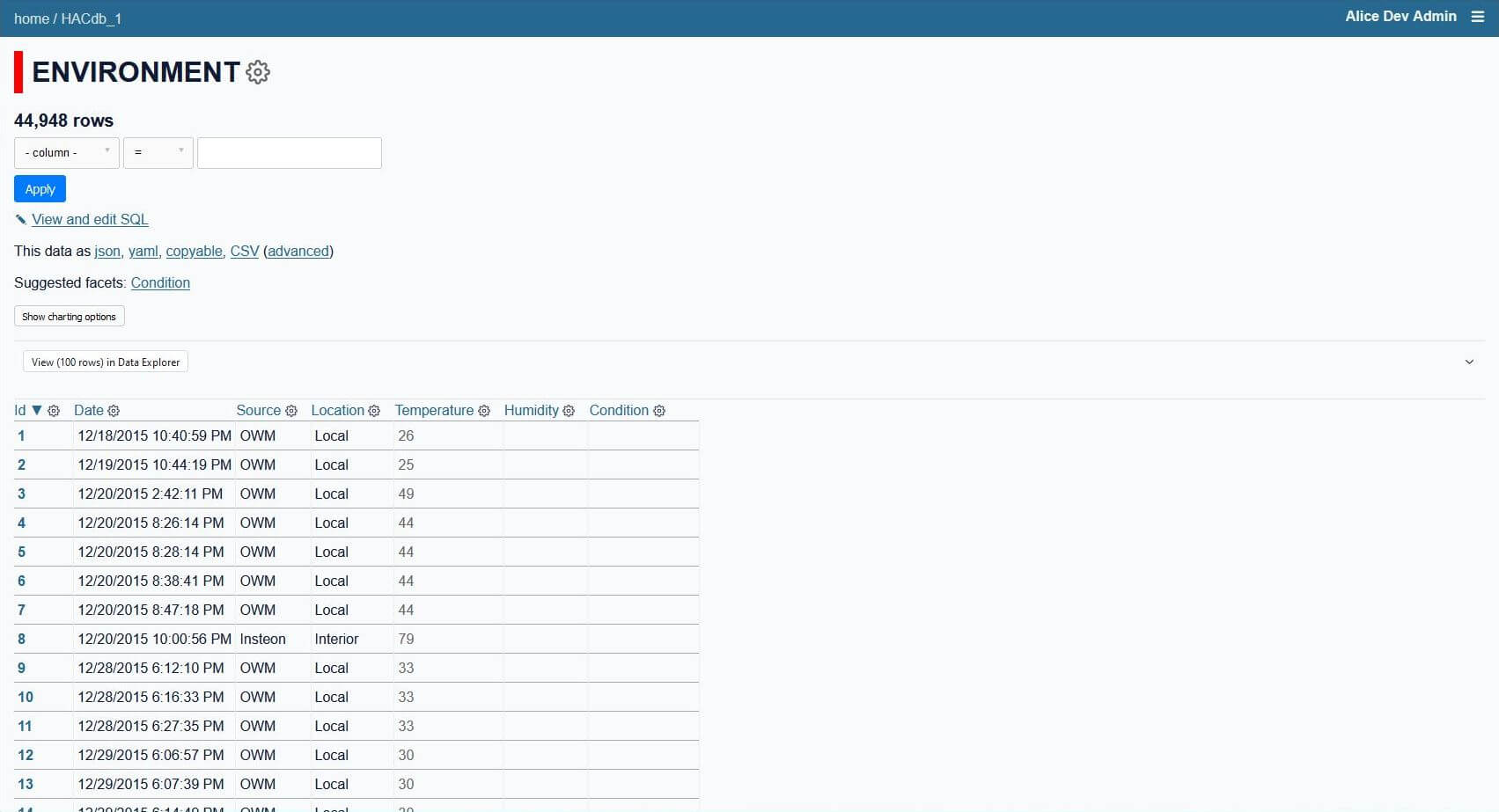 Datasette screenshot