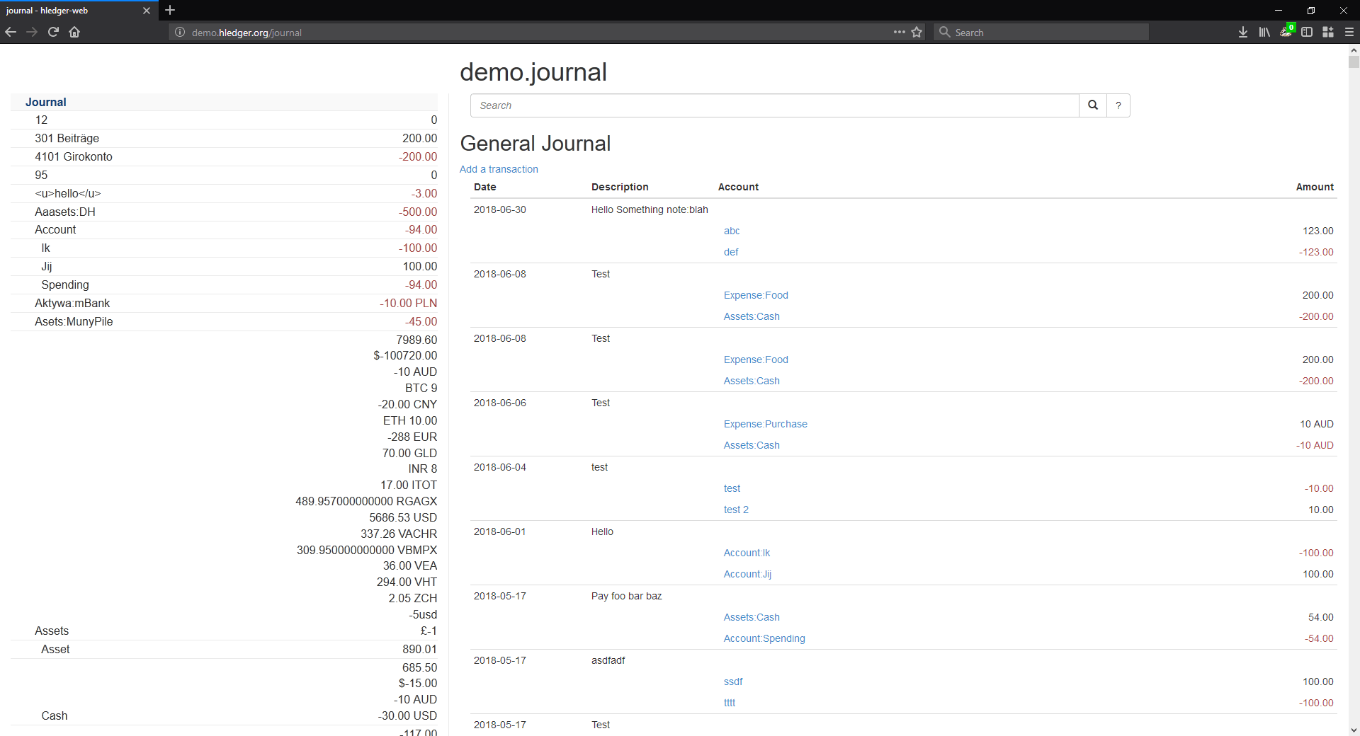 Hledger Web screenshot