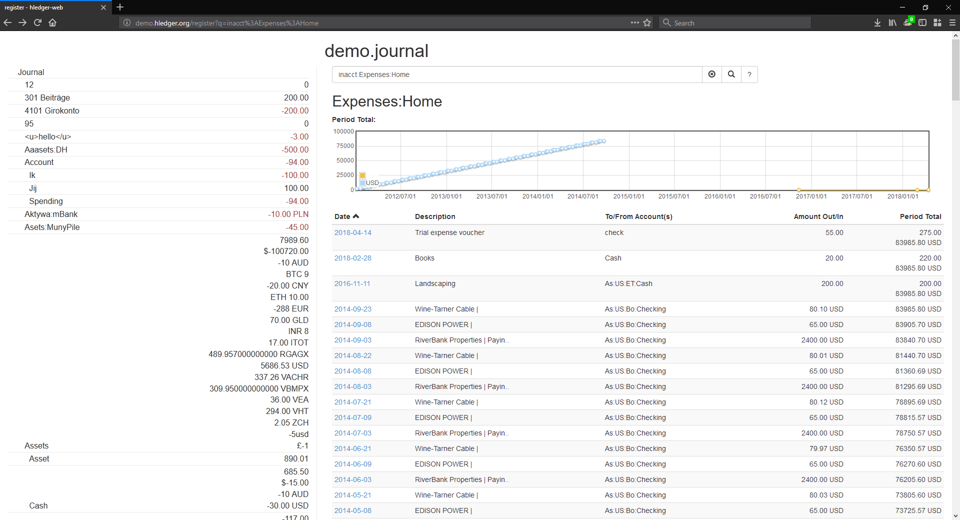 Hledger Web screenshot