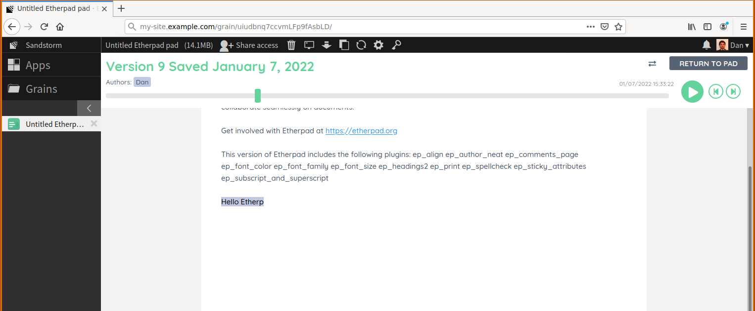 Etherpad screenshot